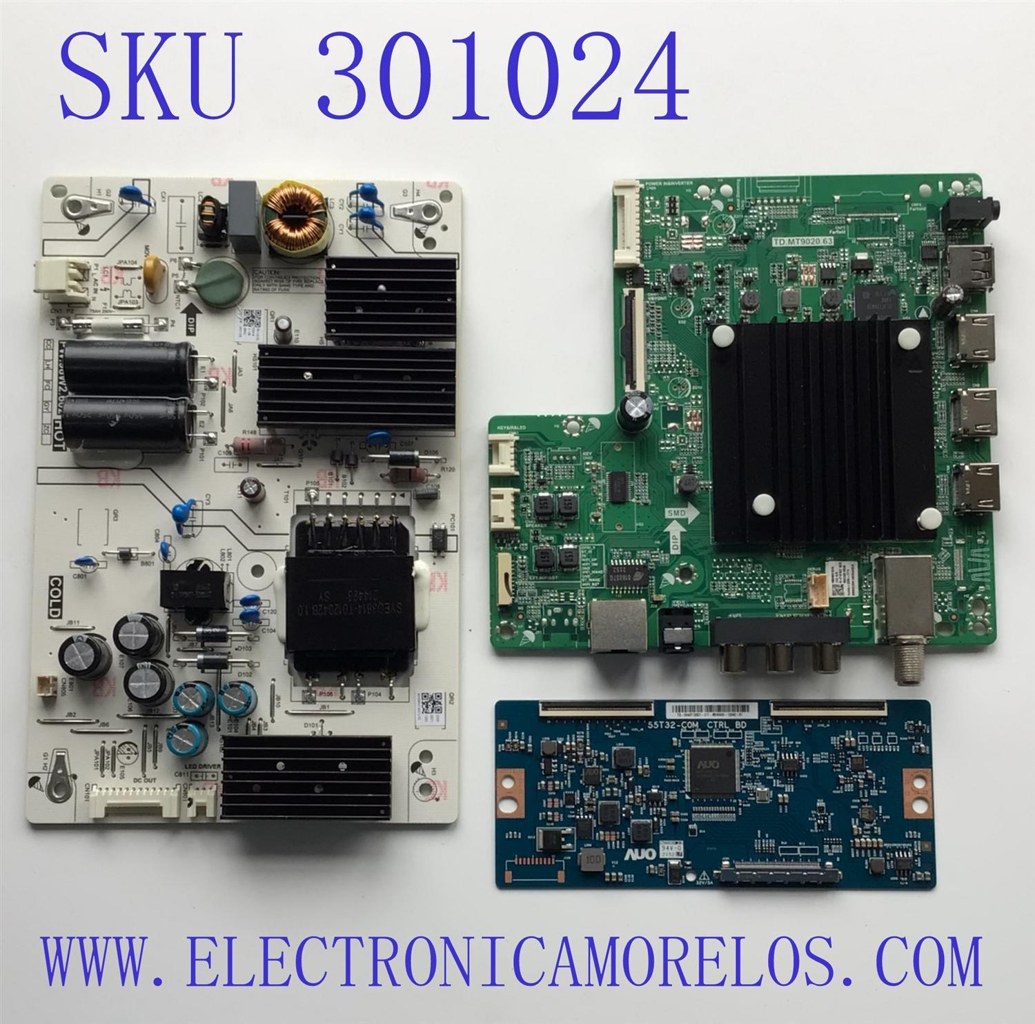 KIT DE TARJETAS PARA TV INSIGNIA / MAIN 098009002130 / TD.MT9020.63 / MBS22010045 / 89N029N1N35490A / FUENTE 050006211360 / PW.98W2.602 / 0500-0621-1360 / T-CON 5543T10C07 / 55T32-CPM CTRL BD / DISPLAY T430QVN03.B / MODELO NS-43F301NA22